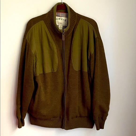 Orvis Men's Olive/Brown Wool Zip-Up Sweater Jacket Size XL - Picture 1 of 8